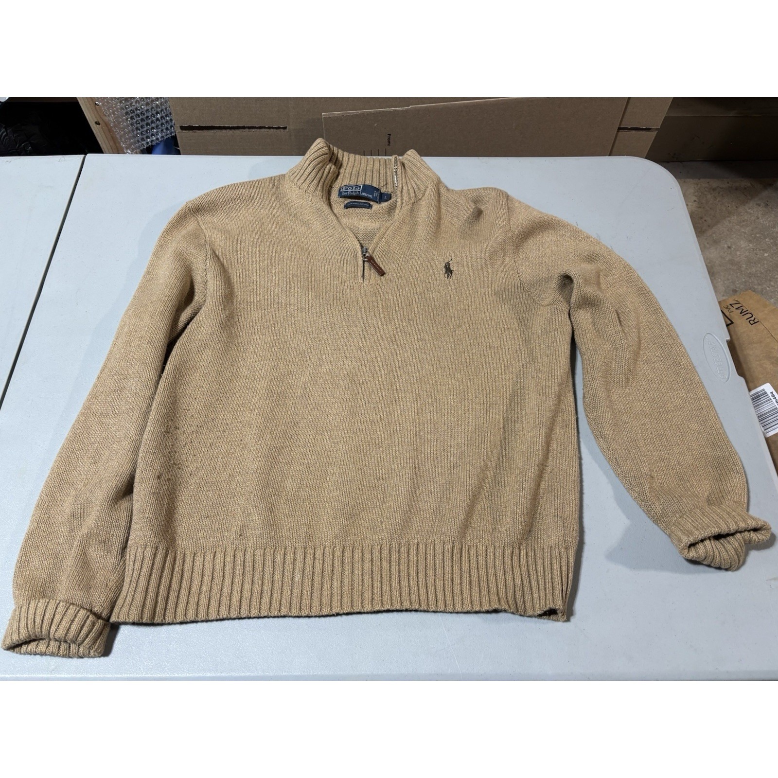 Polo Ralph Lauren Classic Quarter Zip Knit Sweater Mens L Beige - 1/4 Pullover